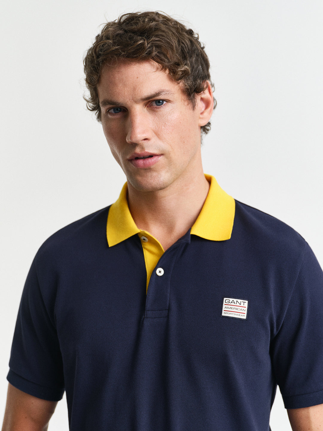 Gant Men Blue Solid Collared Short Sleeves Polo Tshirt
