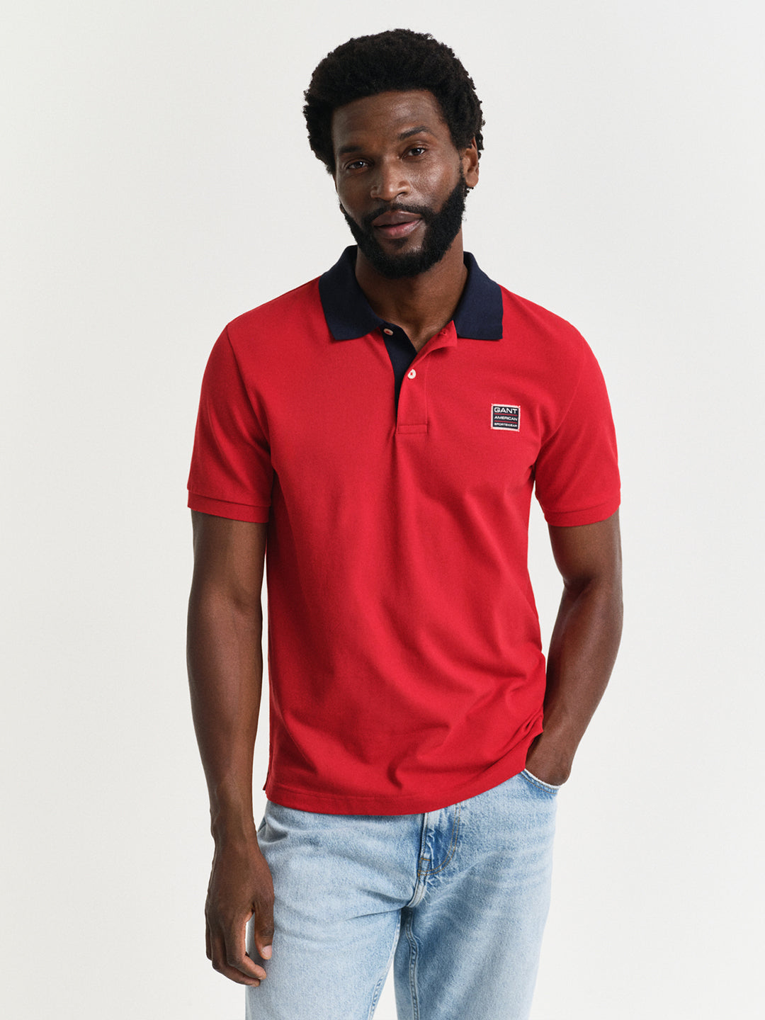 Gant Men Red Solid Collared Short Sleeves Polo Tshirt