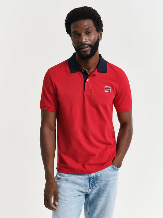 Gant Men Red Solid Collared Short Sleeves Polo Tshirt