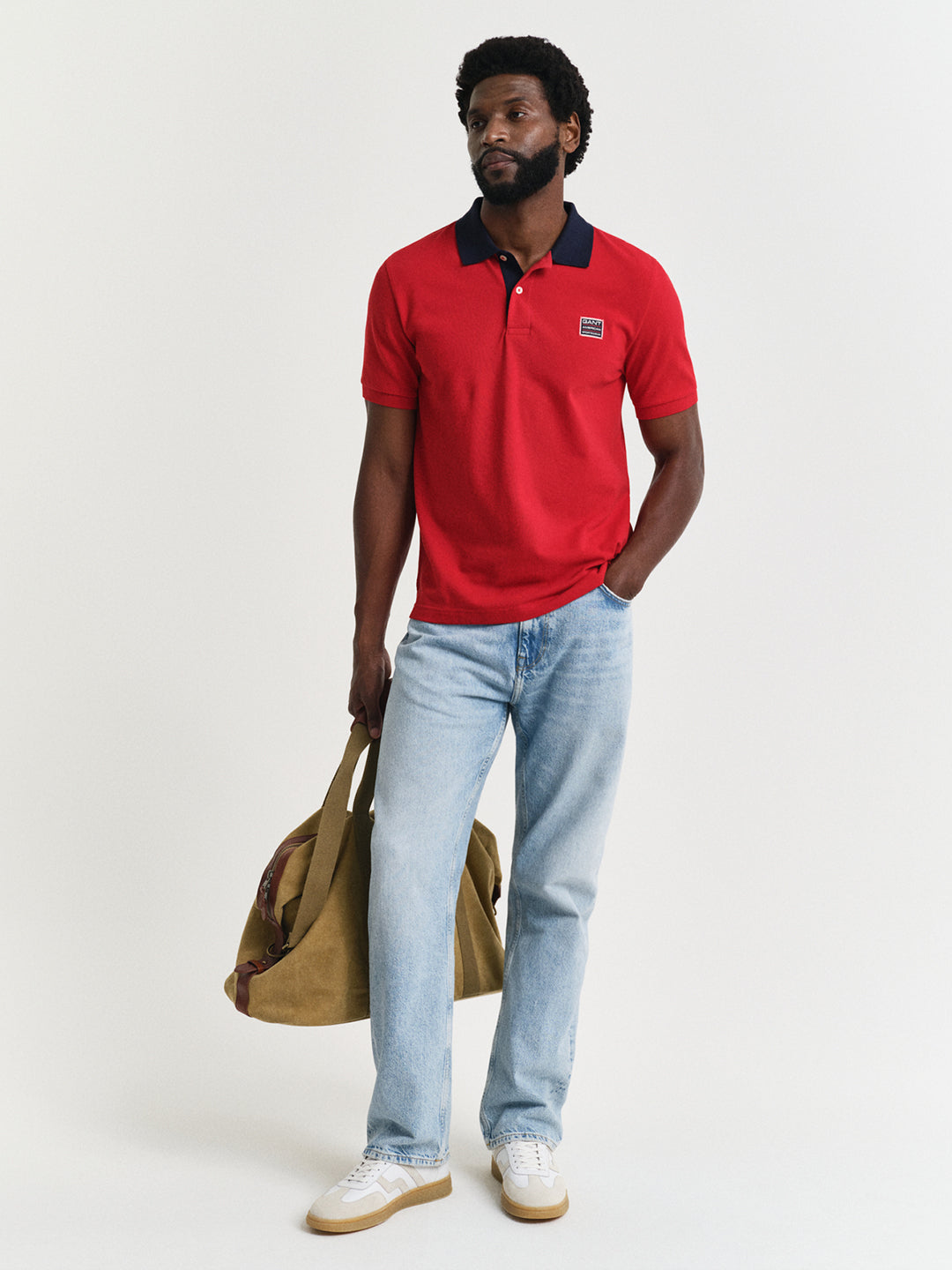Gant Men Red Solid Collared Short Sleeves Polo Tshirt