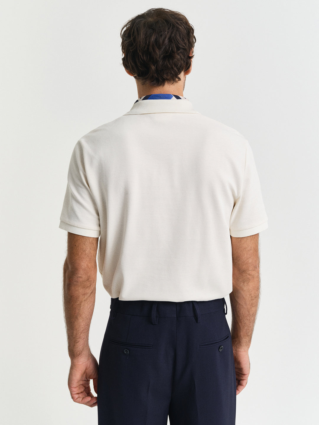 Gant Men Cream Solid Collared Short Sleeves Polo Tshirt