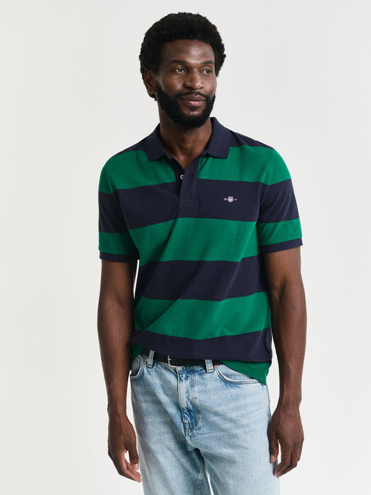 Gant Men Green Striped Collared Short Sleeves Polo Tshirt