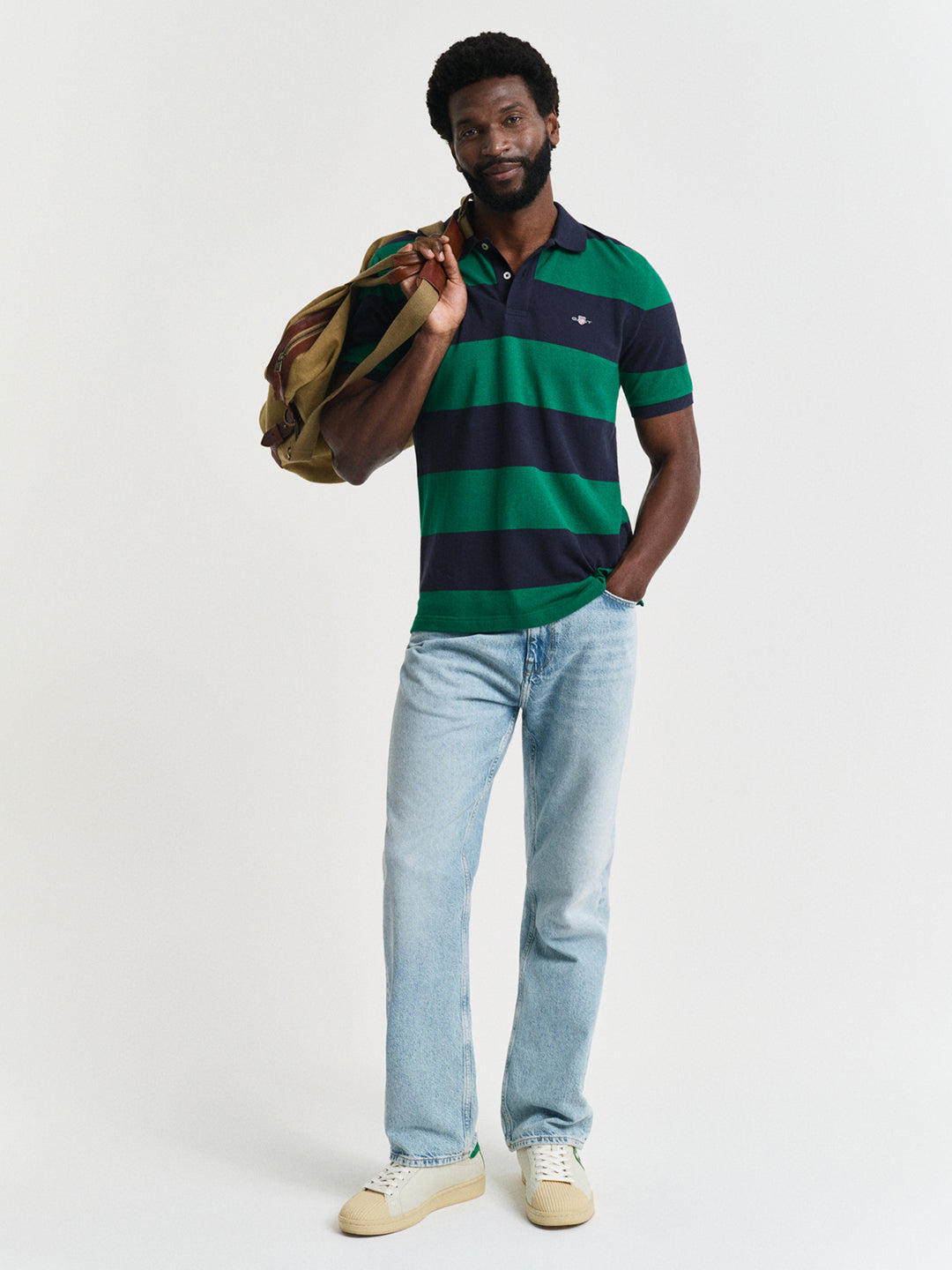 Gant Men Green Striped Collared Short Sleeves Polo Tshirt