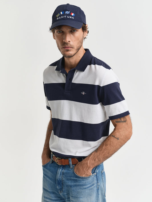 Gant Men Blue Striped Collared Short Sleeves Polo Tshirt