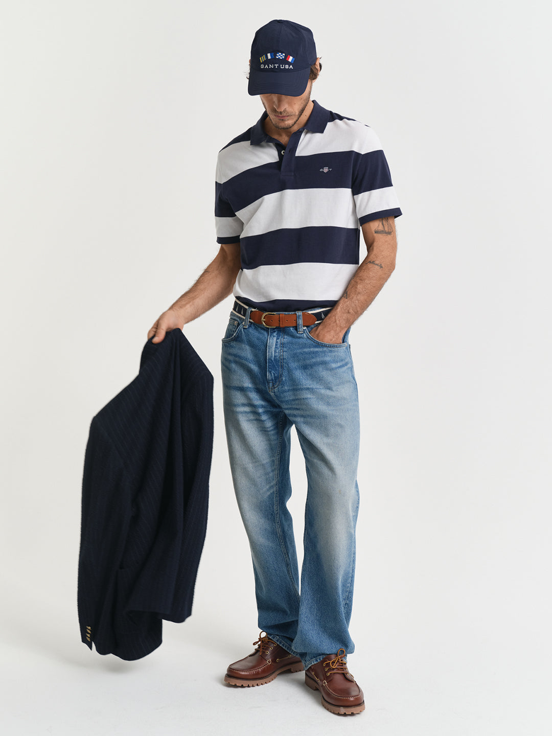 Gant Men Blue Striped Collared Short Sleeves Polo Tshirt