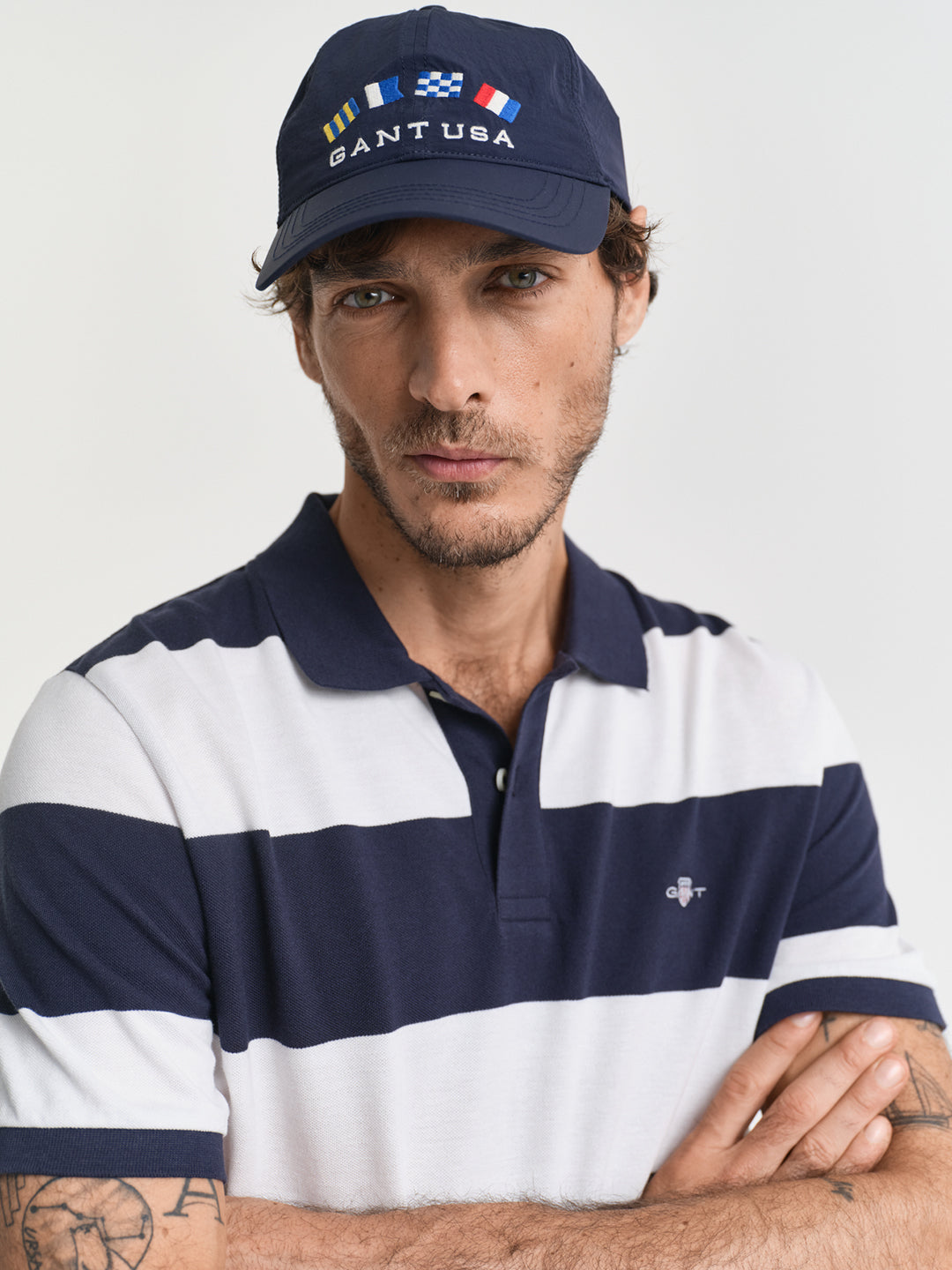 Gant Men Blue Striped Collared Short Sleeves Polo Tshirt