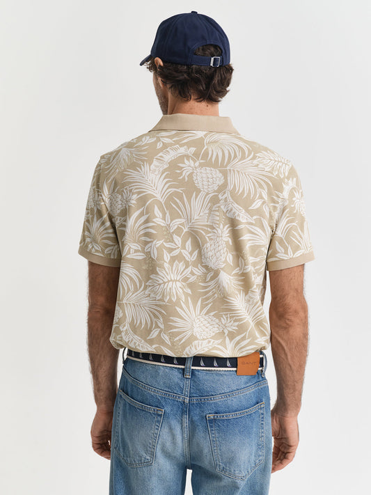 Gant Men Beige Printed Short Sleeves Polo Tshirt