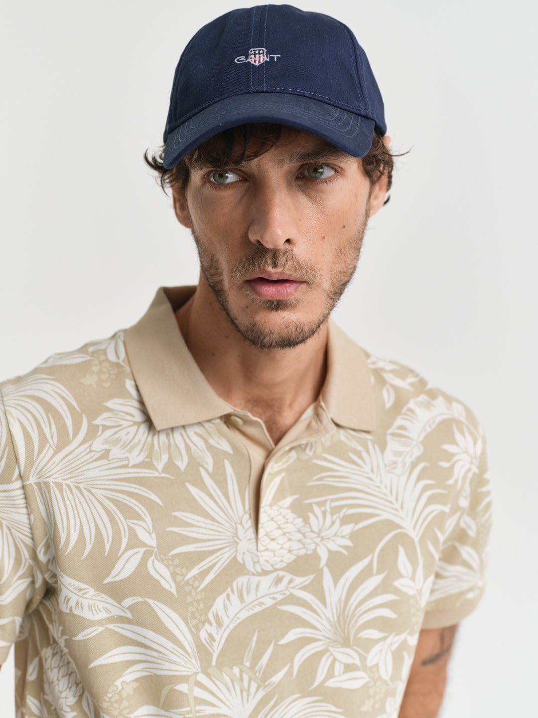 Gant Men Beige Printed Short Sleeves Polo Tshirt
