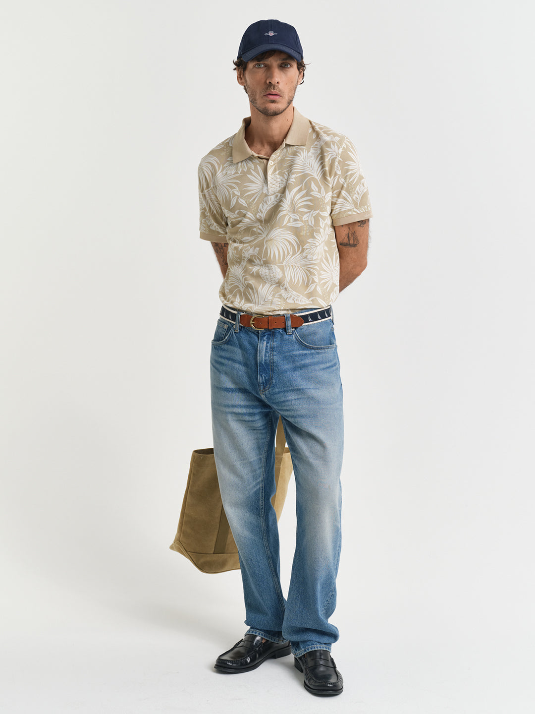 Gant Men Beige Printed Short Sleeves Polo Tshirt