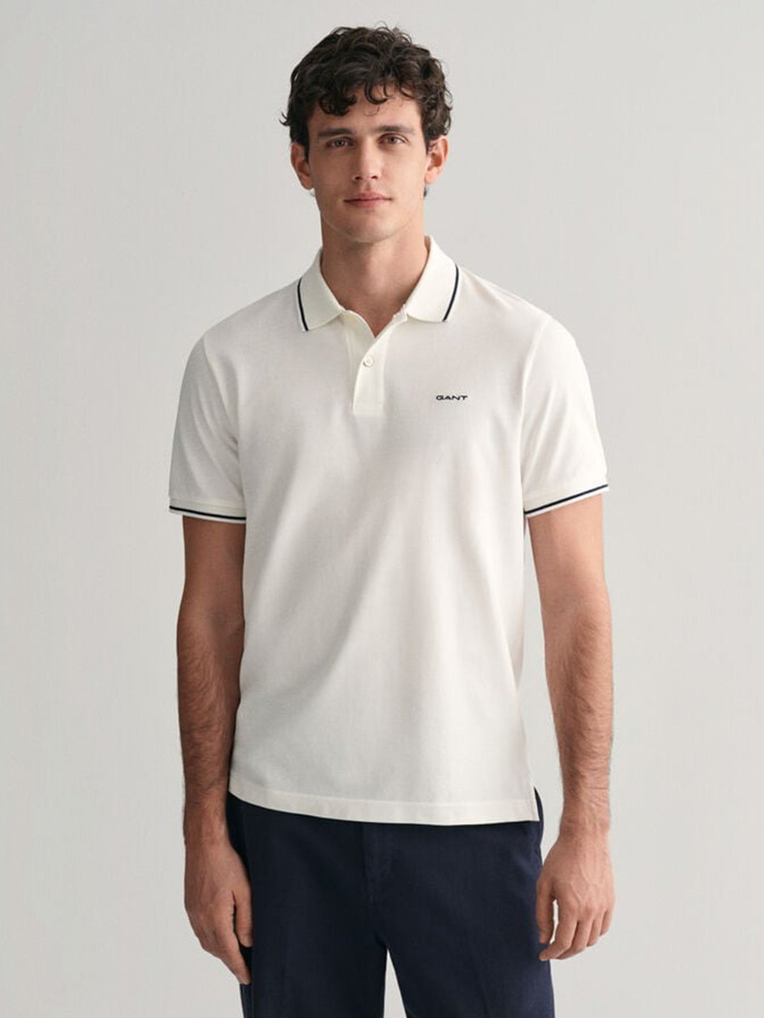 Gant Mens White Polo Collar Short Sleeve Solid Tshirt