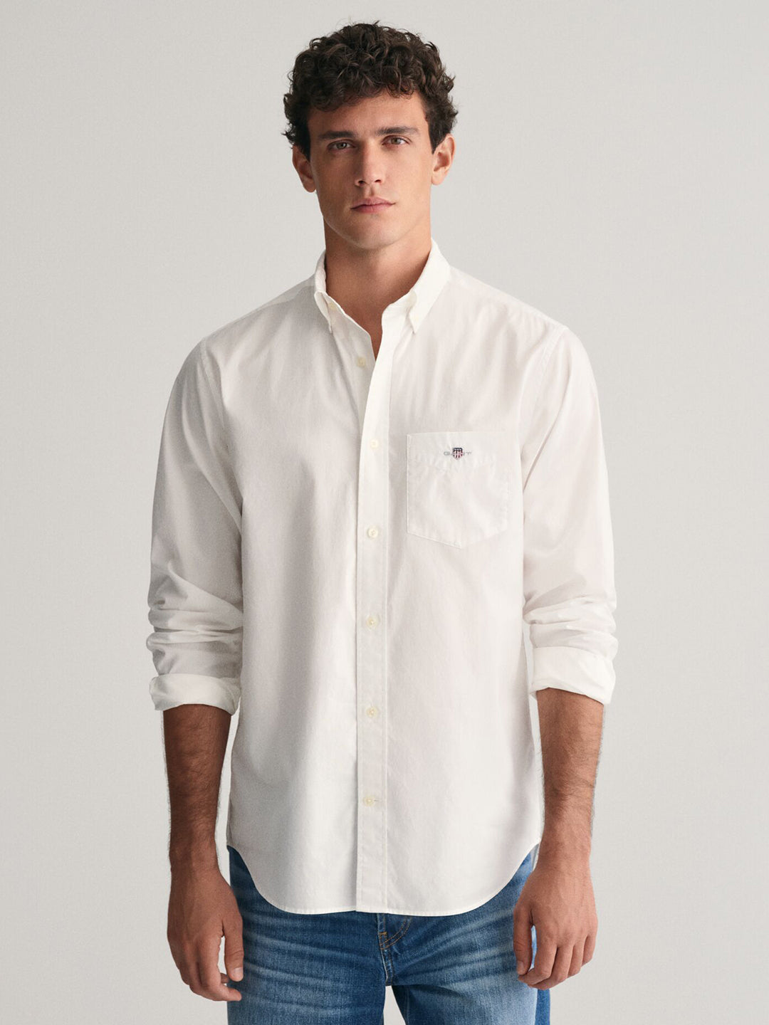 Gant Men White Solid Button-Down Collar Full Sleeves Shirt