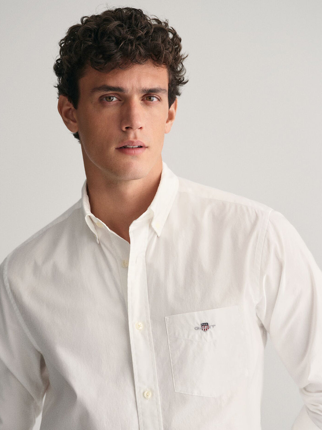 Gant Men White Solid Button-Down Collar Full Sleeves Shirt