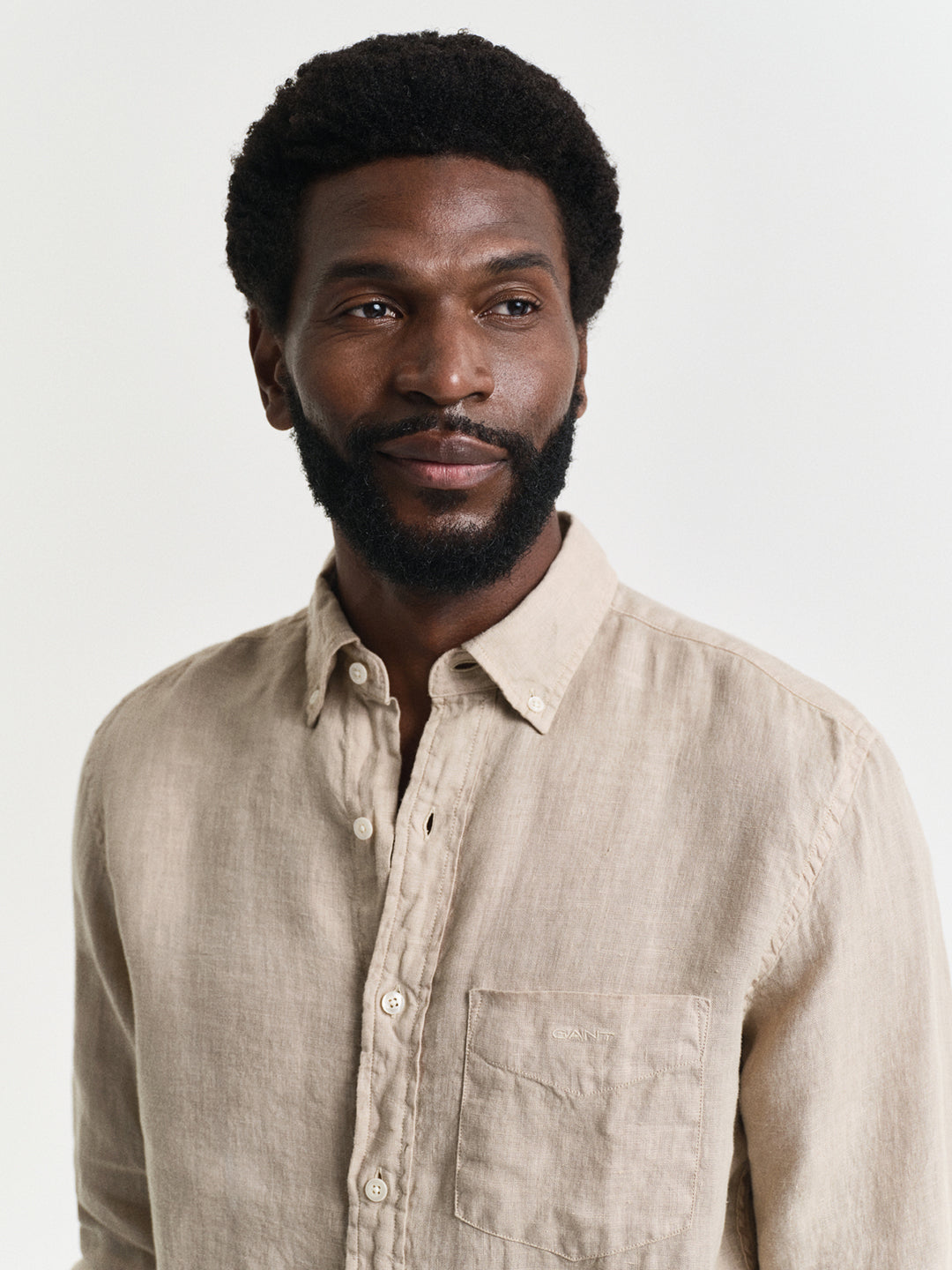 Gant Men Beige Regular Fit Solid Linen Shirt