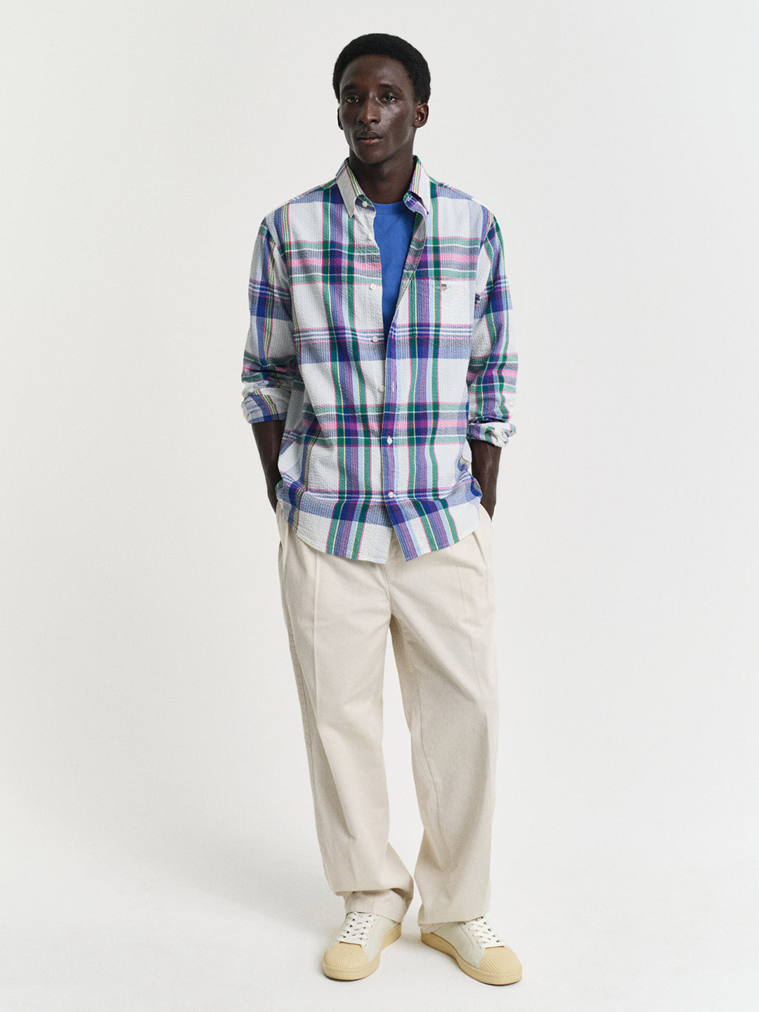 Gant Men White Checked Button-Down Collar Full Sleeves Shirt