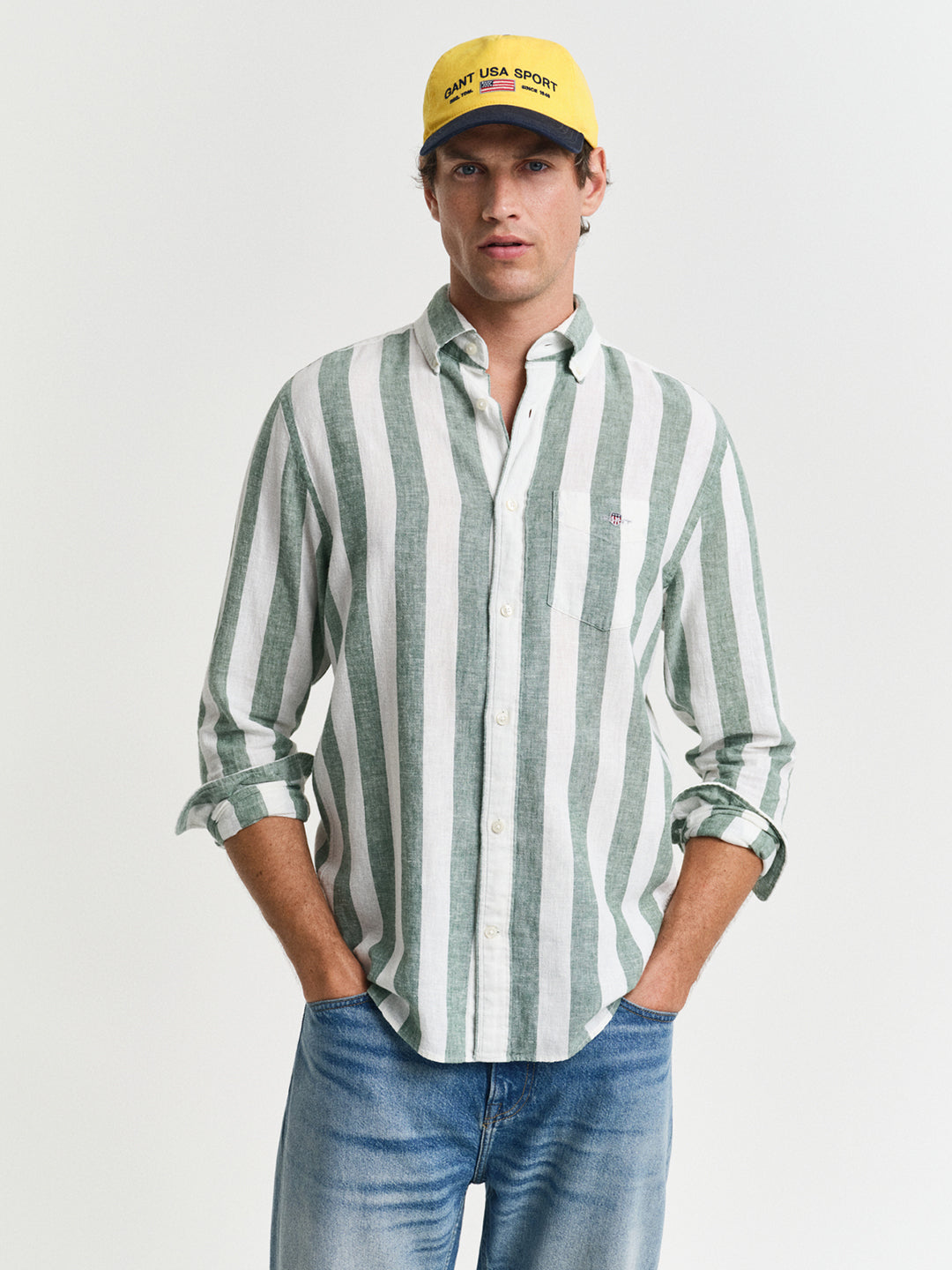 Gant Men Green Button-Down Collar Full Sleeves Shirt