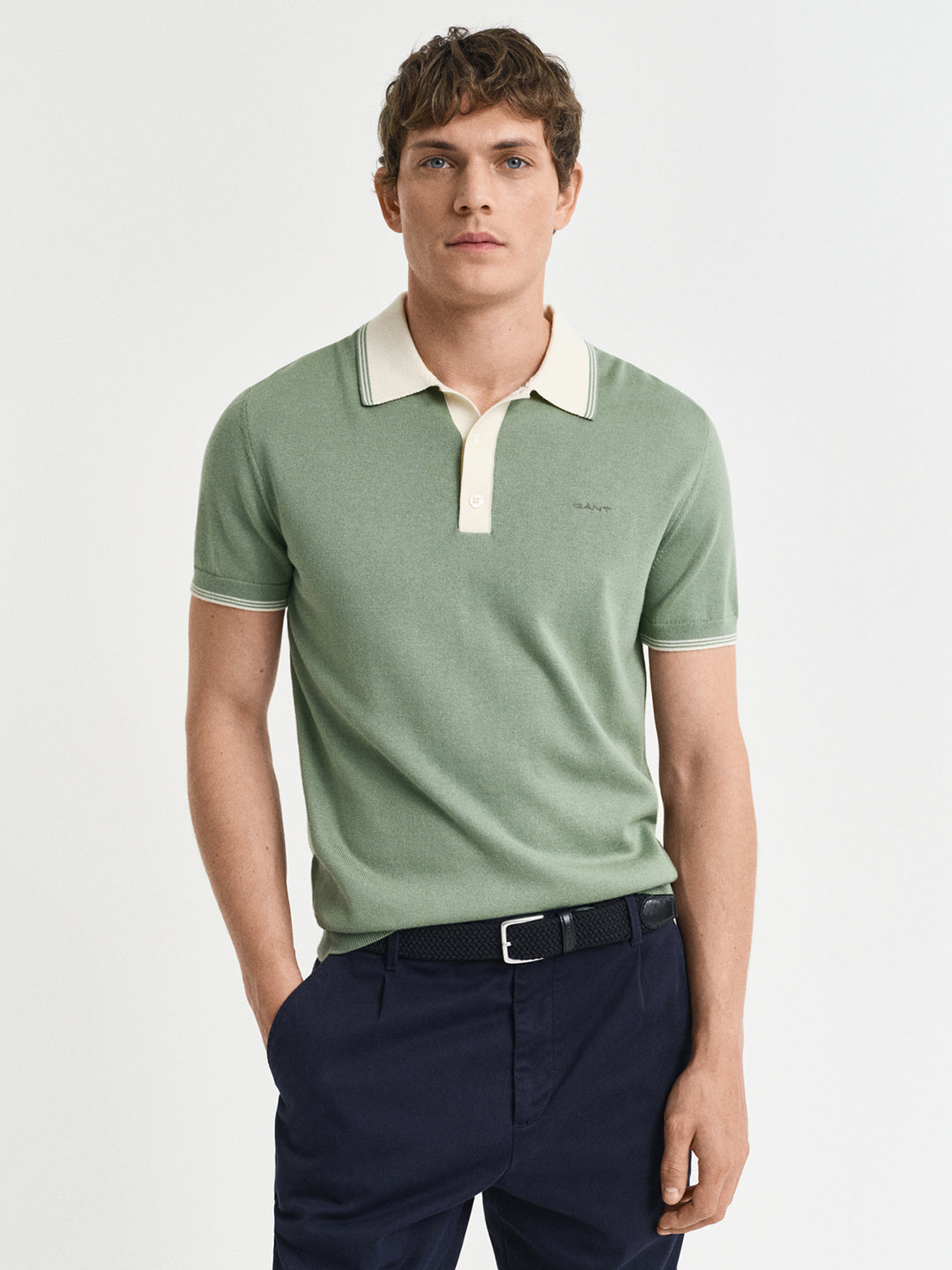 Gant Men Green Polo Collar Short Sleeves Tshirt