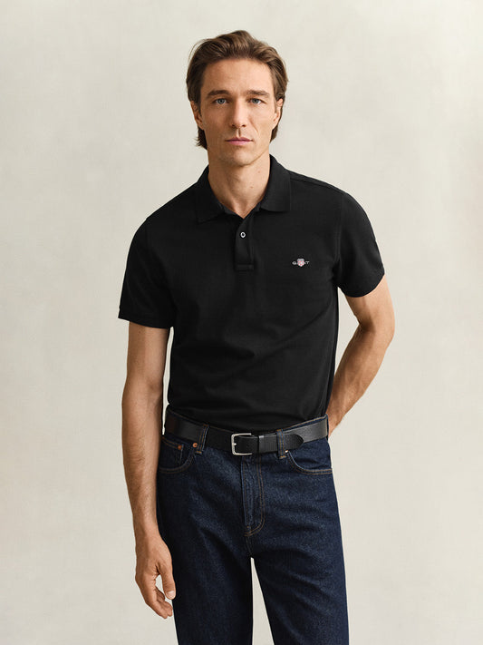 GANT Men Black Shield Pique Polo T-Shirt