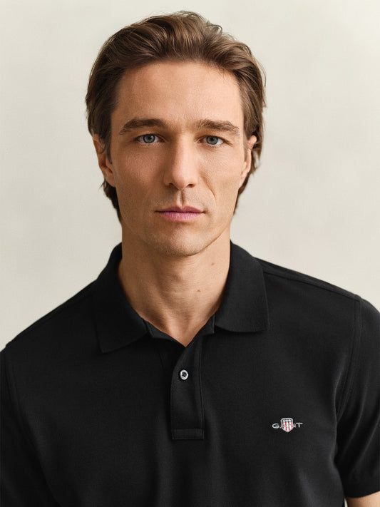 GANT Men Black Shield Pique Polo T-Shirt