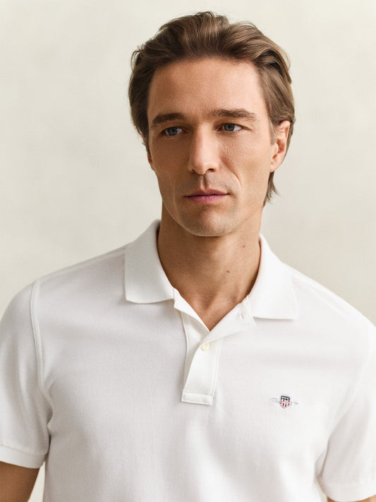 GANT Men White Shield Pique Polo T-Shirt