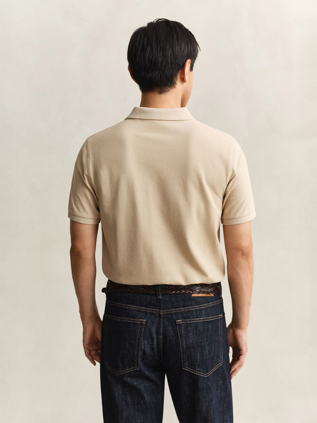 Gant Men Beige Regular Fit Pique Polo T-Shirt