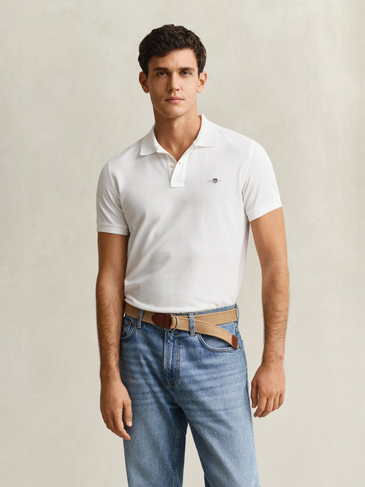 Gant Men White Slim Fit Pique Polo T-Shirt