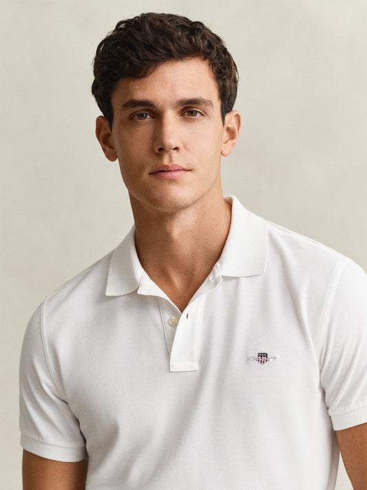 Gant Men White Slim Fit Pique Polo T-Shirt