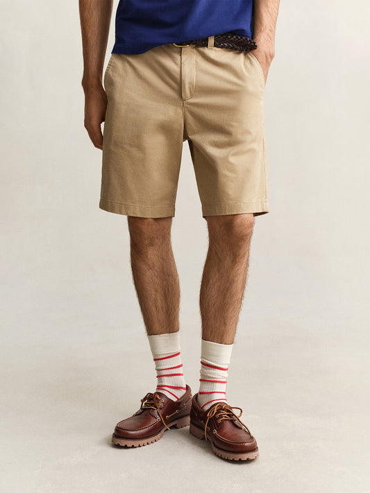Gant Men Khaki Solid Regular Fit Shorts