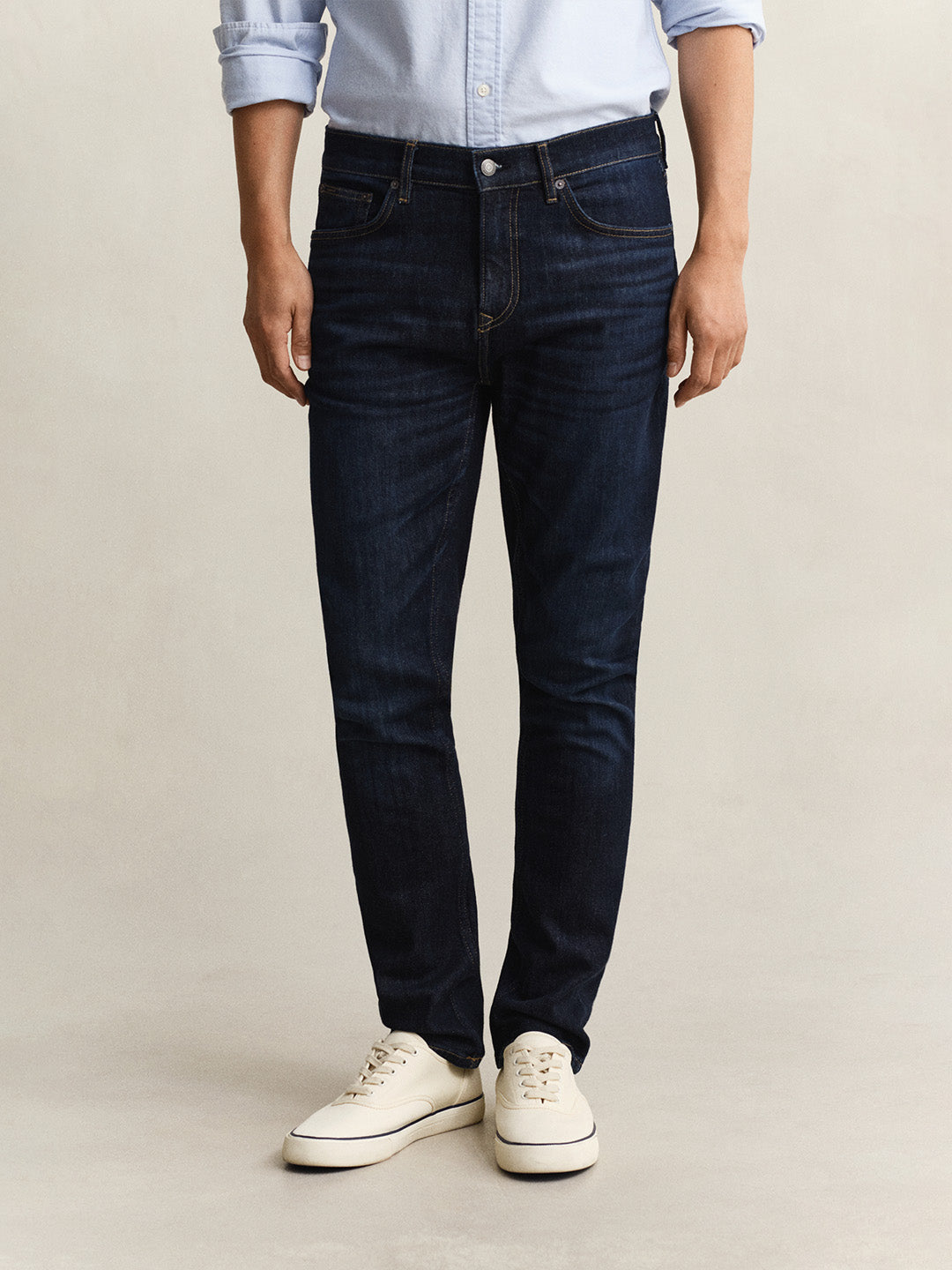 Gant Men Navy Blue Solid Stretchable Slim Fit Jeans