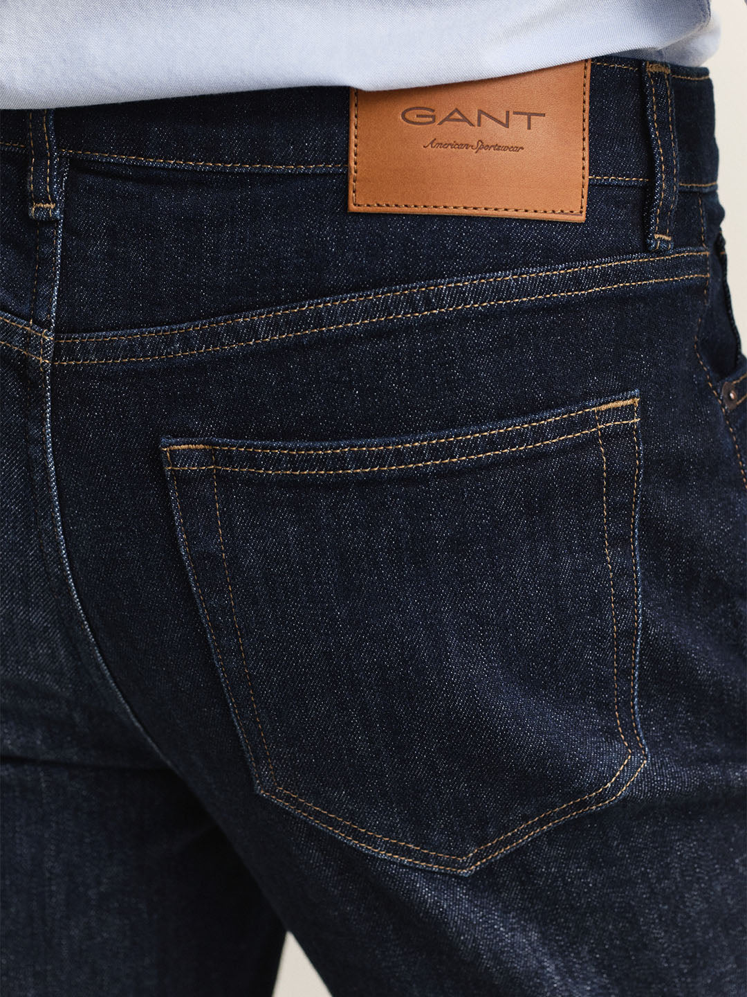 Gant Men Navy Blue Solid Stretchable Slim Fit Jeans