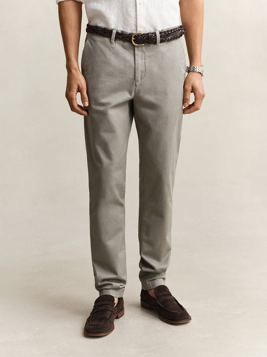 Gant Men Grey Solid Stretchable Slim Fit Trouser