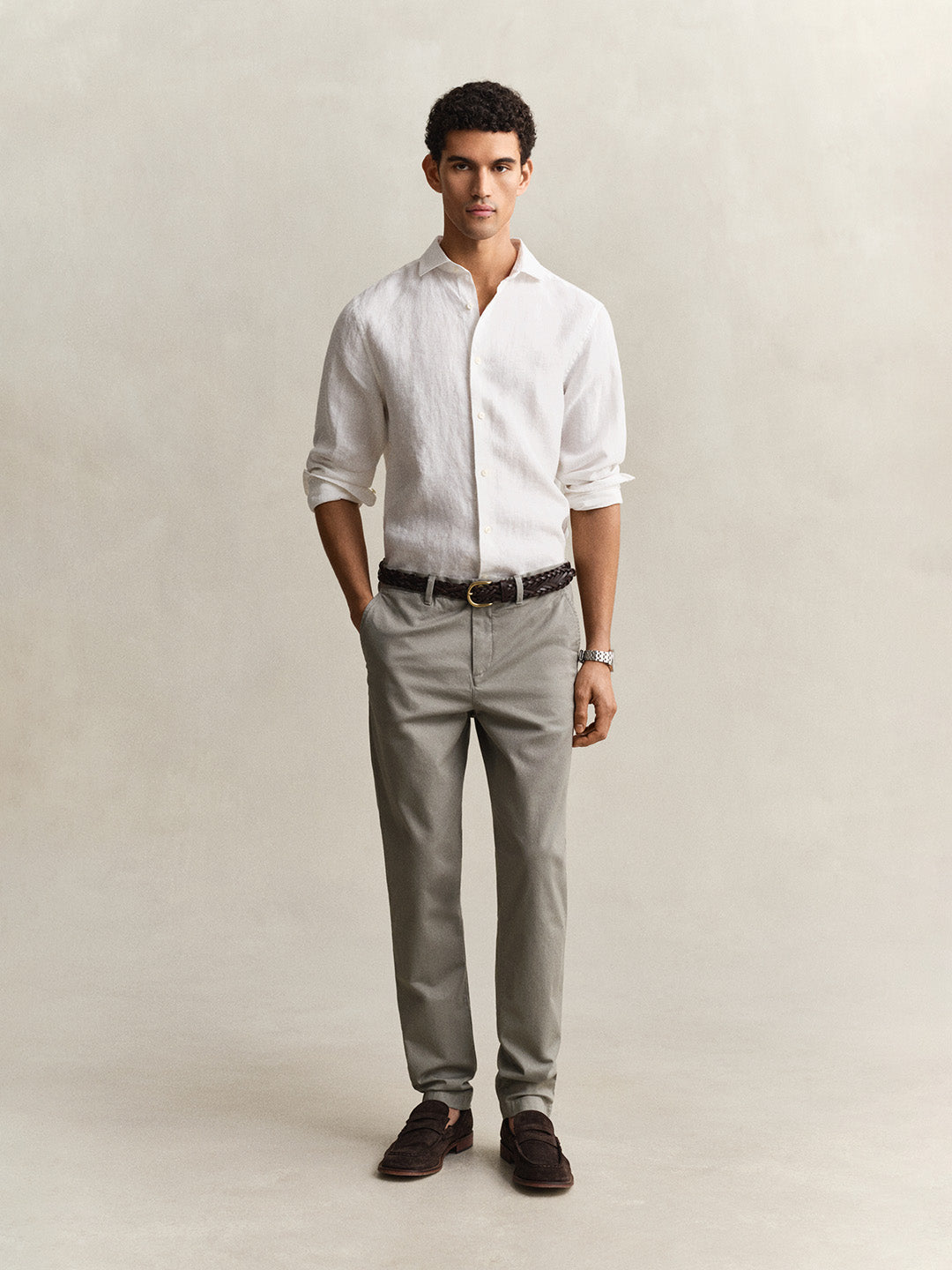 Gant Men Grey Solid Stretchable Slim Fit Trouser