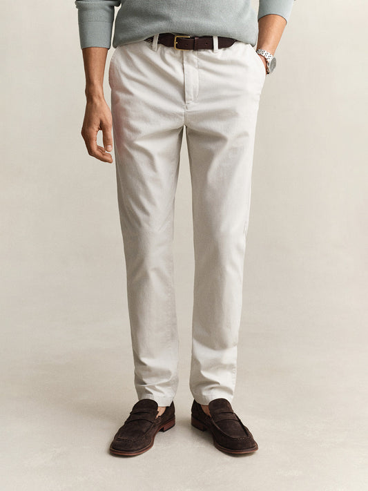Gant Men Off White Solid Stretchable Slim Fit Trouser