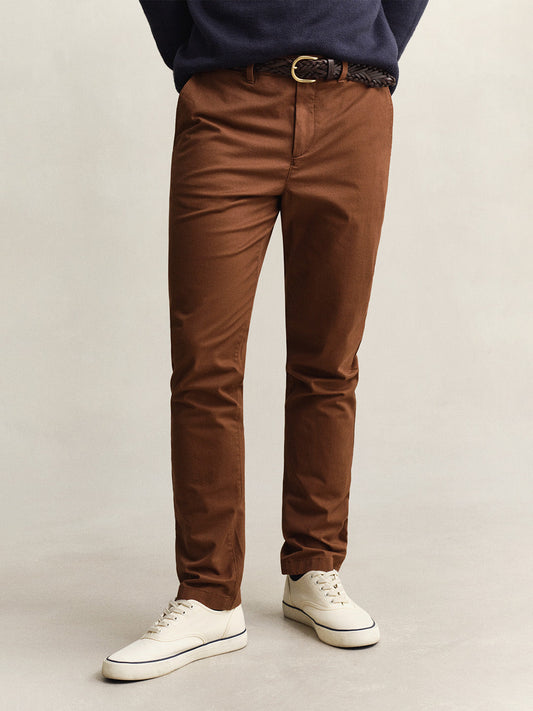 Gant Men Brown Solid Stretchable Slim Fit Trouser