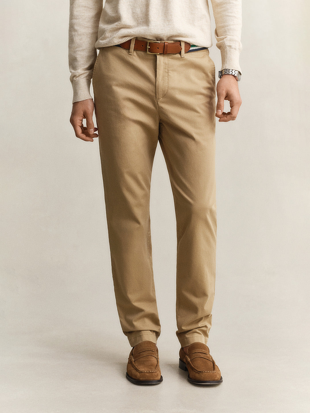 Gant Men Khaki Solid Stretchable Slim Fit Trouser