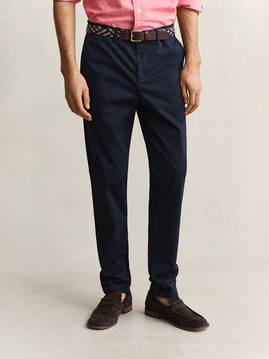 Gant Men Navy Blue Solid Stretchable Slim Fit Trouser