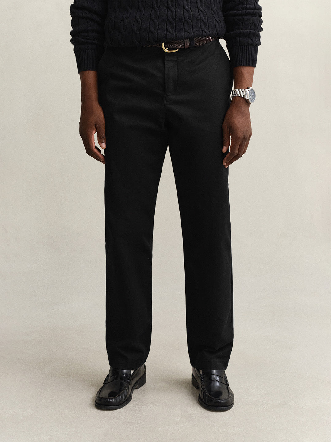 Gant Men Black Solid Stretchable Regular Fit Trouser