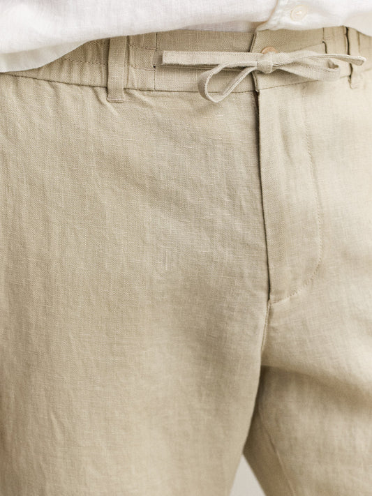 Gant Men Beige Solid Regular Fit Pure Linen Trouser