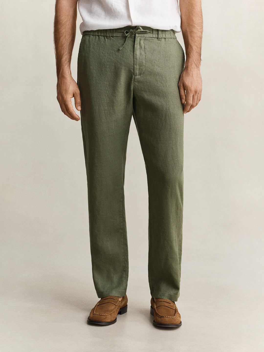 Gant Men Green Solid Regular Fit Pure Linen Trouser