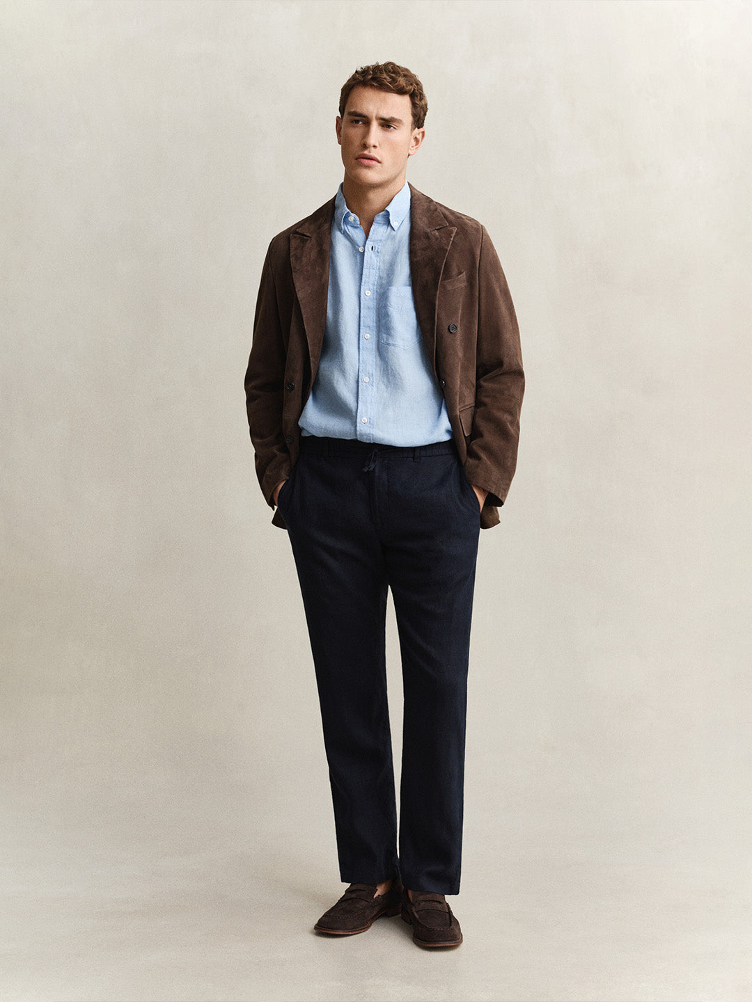 Gant Men Navy Blue Pure Linen Trouser