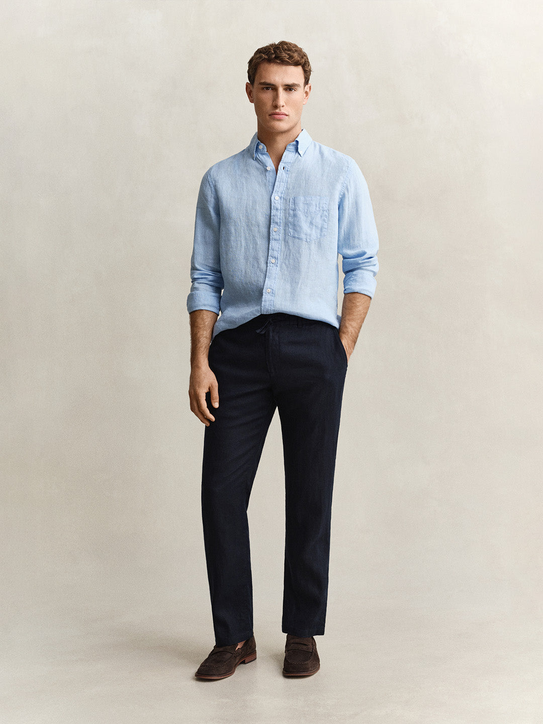 Gant Men Navy Blue Pure Linen Trouser