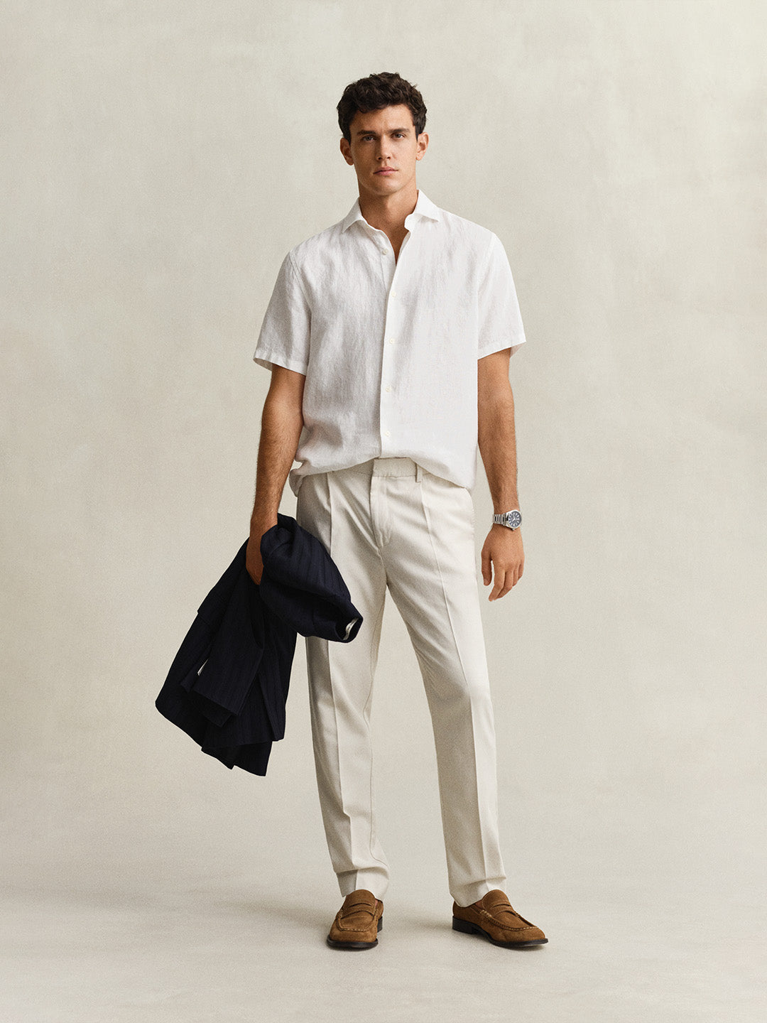 Gant Men Off White Solid Slim Fit Trouser