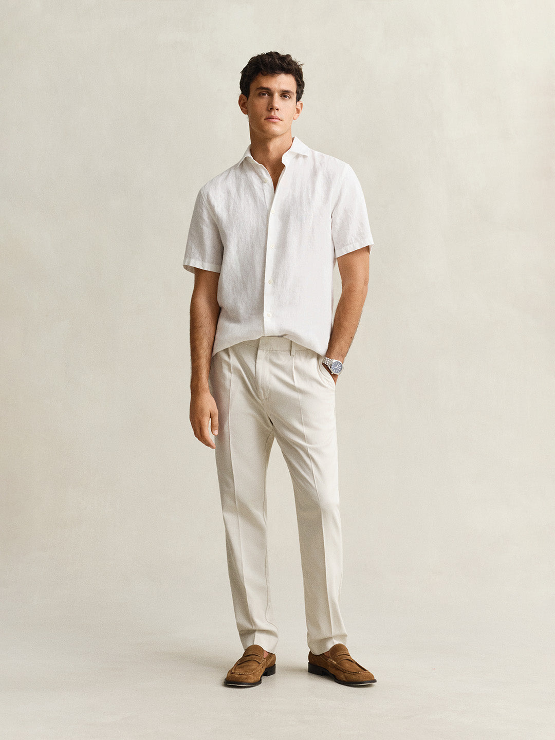 Gant Men Off White Solid Slim Fit Trouser