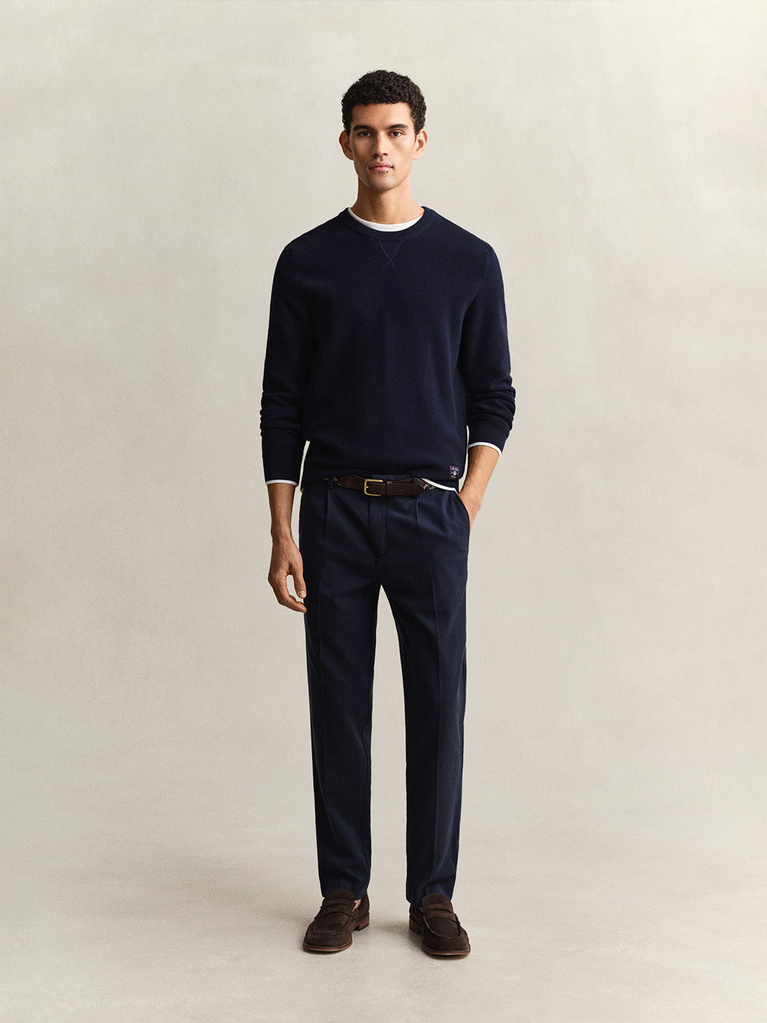 Gant Men Navy Blue Solid Slim Fit Trouser