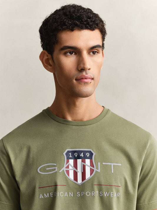 GANT Men Green Shield Printed Pure Cotton T-Shirt