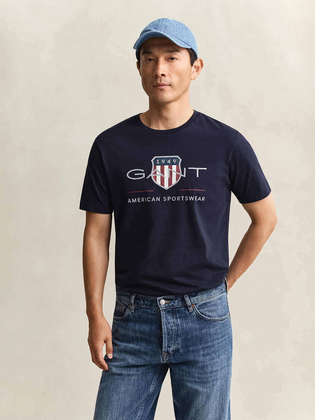 GANT Men Navy Blue Printed Regular Fit Archieve Shield T-Shirt