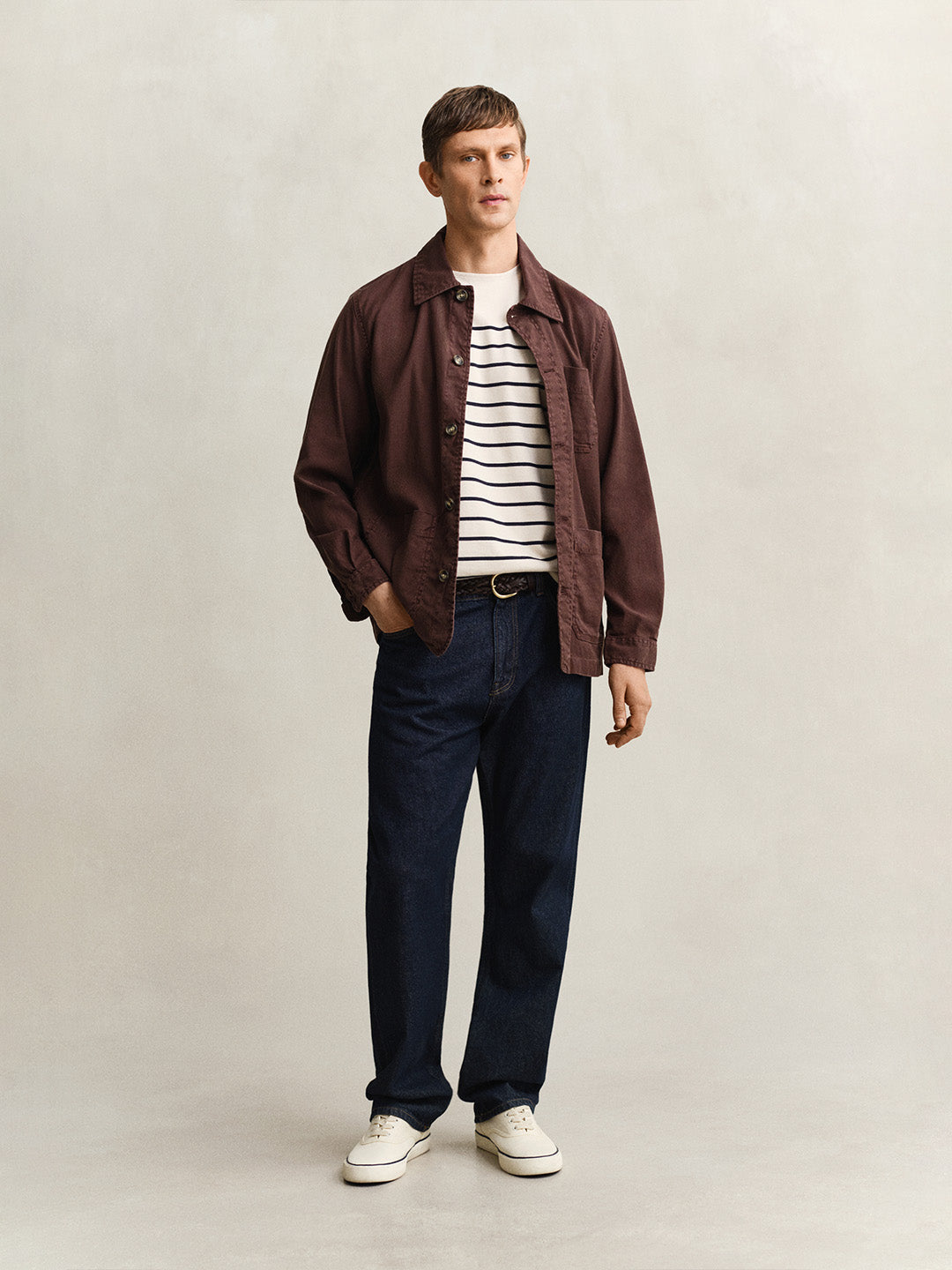 GANT Men Cream Striped Pure Cotton T-Shirt