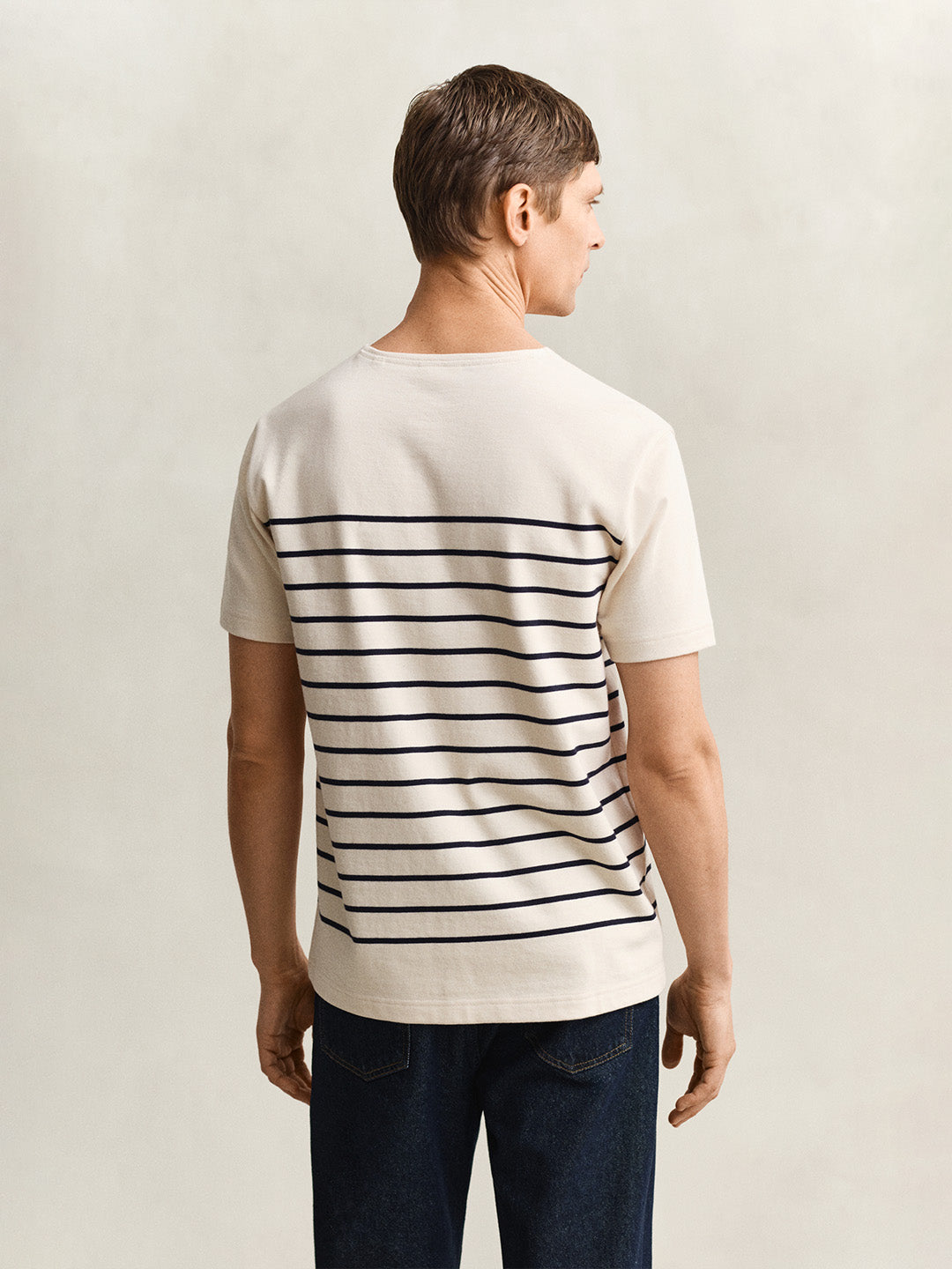 GANT Men Cream Striped Pure Cotton T-Shirt
