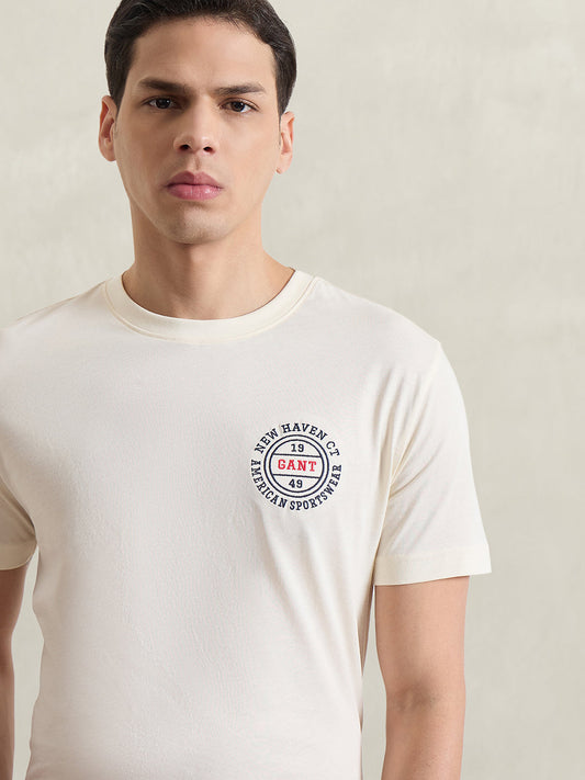 GANT Men Cream Solid T-Shirt