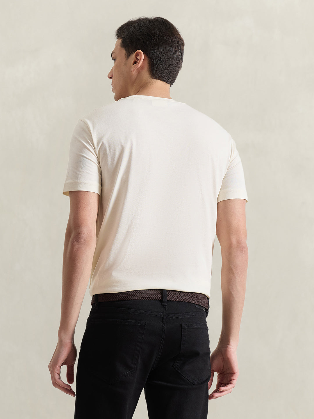 GANT Men Cream Solid T-Shirt