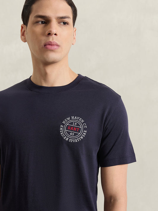 GANT Men Navy Blue Solid T-Shirt